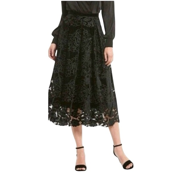 Antonio Melani Embroidered Floral Black Velvett Midi Skirt - Picture 1 of 7